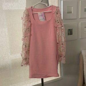 Wdirara NWT Girls Kids' Mesh Flounce Long   Sleeves Dress